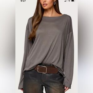 Elm Design greenish grey crewneck Jersey top oversized lagenlook Large NWT